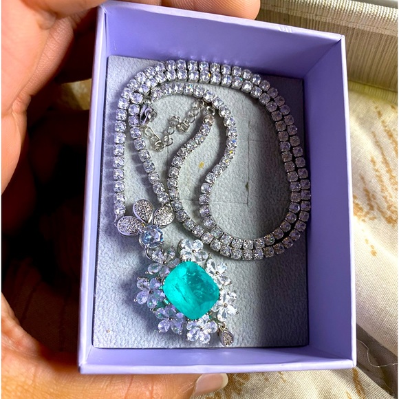 S925 huge Paraiba Tourmaline flower bridal jewelry set - Picture 15 of 16